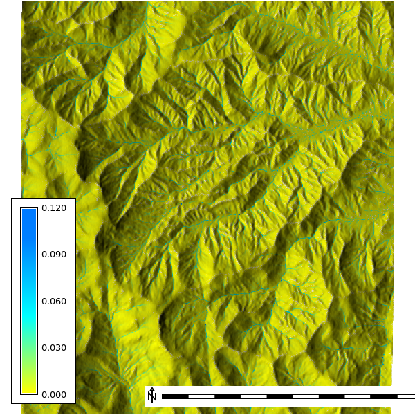 Depth, seepage with rainfall, 4 min