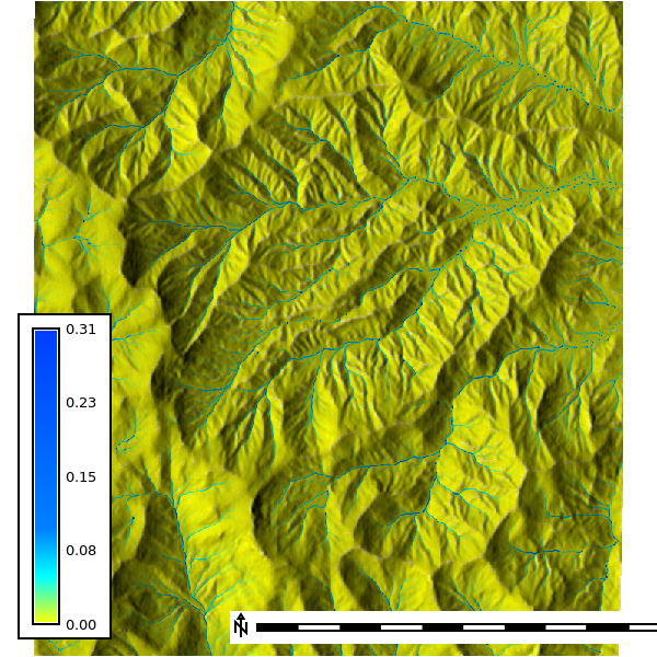 Depth, seepage with rainfall, 8 min