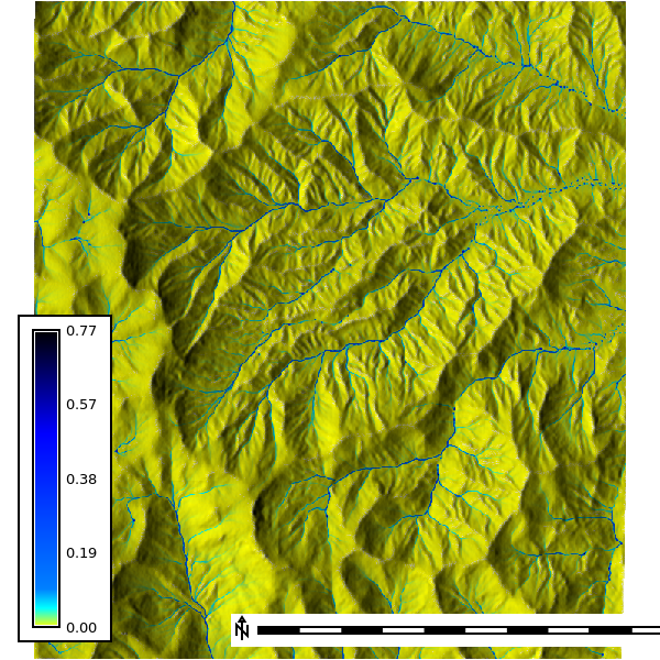 Depth, seepage with rainfall, 20 min