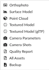 WebODM download assets menu
